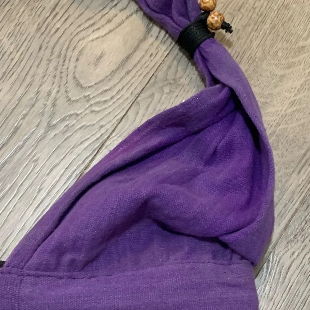 Handcrafted Purple Hobo Bag with Decorative Embroidered Stripes
